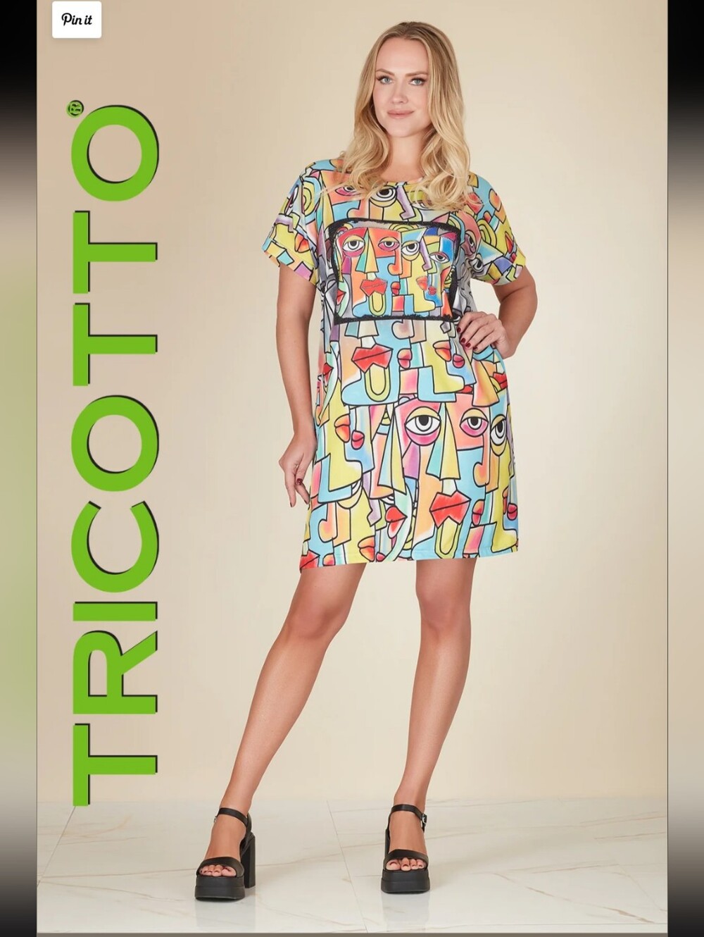 Tricotto Artistic Face Print Tunic/Dress - Size L